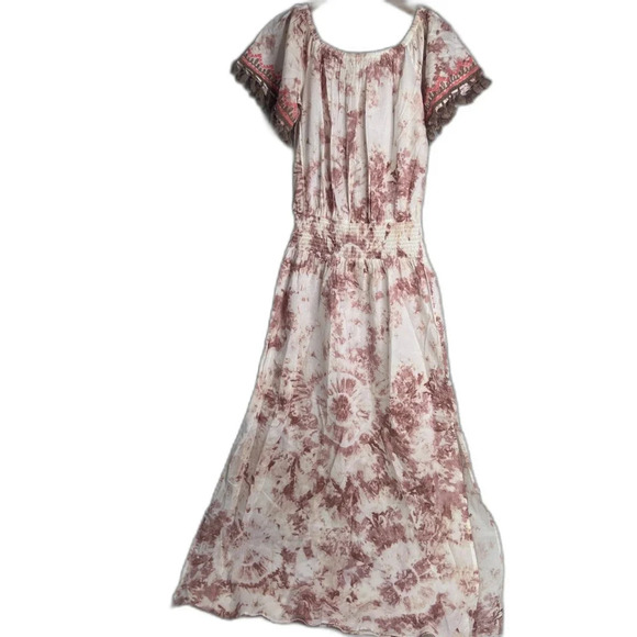 Venus NWT Off Shoulder Neutral Tie Dye Boho Blouson Maxi Dress‎ Size M - Picture 1 of 13